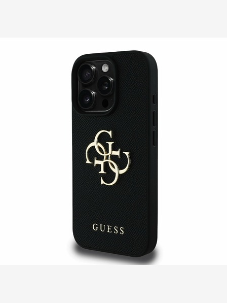 Guess Guess PU Grained 4G Metal Logo Zadní Kryt pro iPhone 15 Pro Black