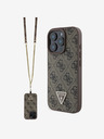Guess Guess PU 4G Strass Triangle Metal Logo Zadní Kryt + Crossbody Popruh pro iPhone 16 Pro Brown