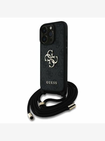 Guess Guess PU 4G Metal Logo Crossbody Popruh Zadní Kryt pro iPhone 15 Pro Black
