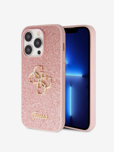 Guess Guess PU Fixed Glitter 4G Metal Logo Zadní Kryt pro iPhone 15 Pro Pink
