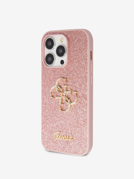 Guess Guess PU Fixed Glitter 4G Metal Logo Zadní Kryt pro iPhone 15 Pro Pink