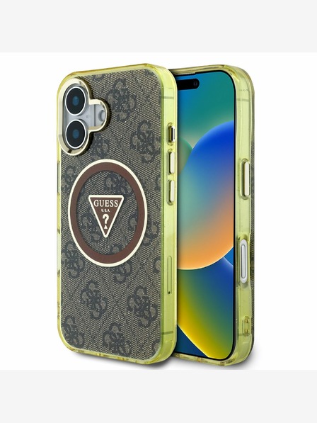 Guess Guess IML 4G Glitter and Triangle Logo MagSafe Zadní Kryt pro iPhone 16 Brown