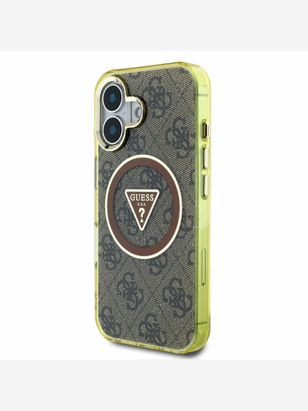 Guess Guess IML 4G Glitter and Triangle Logo MagSafe Zadní Kryt pro iPhone 16 Brown