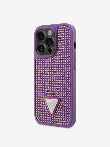 Guess Guess Rhinestones Triangle Metal Logo Kryt pro iPhone 15 Pro Purple