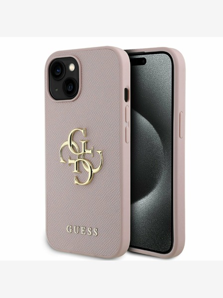Guess Guess PU Grained 4G Metal Logo Zadní Kryt pro iPhone 15 Pink