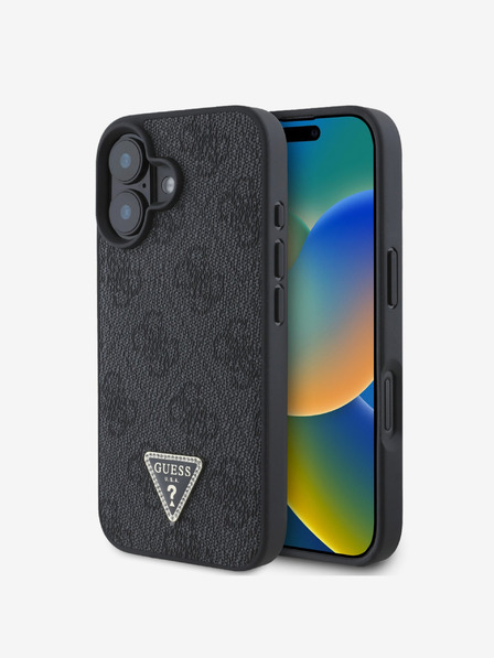 Guess Guess PU 4G Strass Triangle Metal Logo Zadní Kryt pro iPhone 16 Black