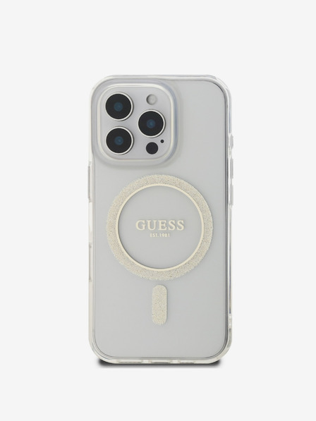 Guess Guess IML Glitter Ring MagSafe Zadní Kryt pro iPhone 16 Pro Transparent