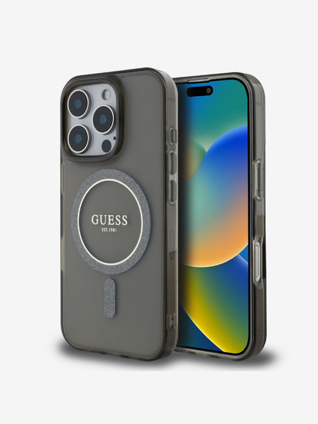 Guess Guess IML Glitter Ring MagSafe Zadní Kryt pro iPhone 16 Pro Max Black