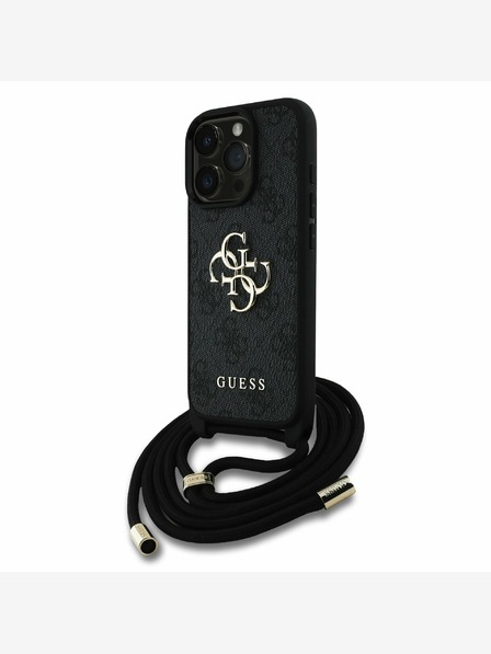 Guess Guess PU 4G Metal Logo Crossbody Popruh Zadní Kryt pro iPhone 16 Pro Max Black