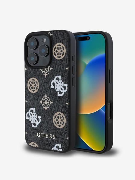 Guess Guess PU 4G Peony MagSafe Zadní Kryt pro iPhone 16 Pro Black