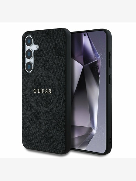 Guess PU Leather 4G Colored Ring MagSafe Zadní Kryt pro Samsung Galaxy S25 Black Obal na telefon