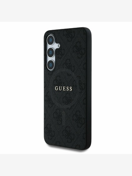 Guess PU Leather 4G Colored Ring MagSafe Zadní Kryt pro Samsung Galaxy S25 Black Obal na telefon