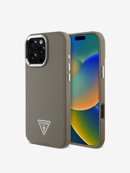 Guess Guess PU Grained Triangle Logo Zadní Kryt pro iPhone 16 Pro Max Brown