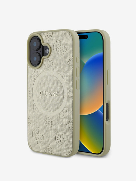 Guess Guess Saffiano Peony Stamp MagSafe Zadní Kryt pro iPhone 16 Gold