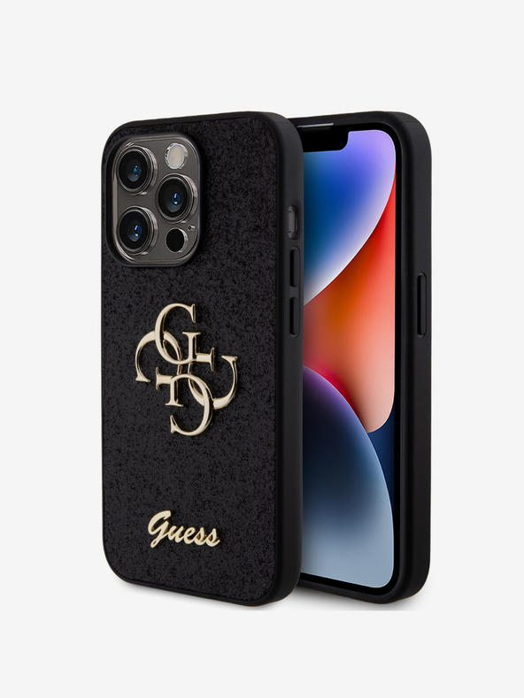 Guess Guess PU Fixed Glitter 4G Metal Logo Zadní Kryt pro iPhone 15 Pro Black