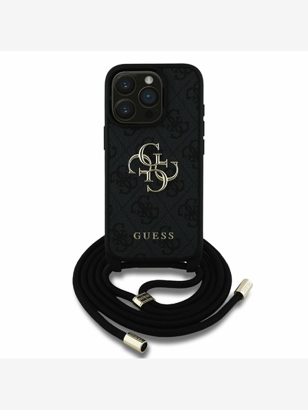 Guess Guess PU 4G Metal Logo Crossbody Popruh Zadní Kryt pro iPhone 15 Pro Max Black