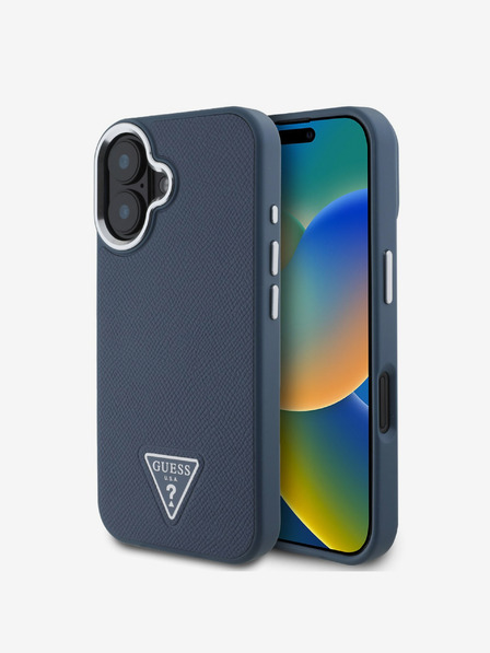 Guess Guess PU Grained Triangle Logo Zadní Kryt pro iPhone 16 Blue