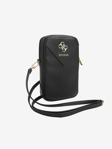 Guess Guess PU Grained 4G Metal Logo Taška na Telefon se Zipem Black