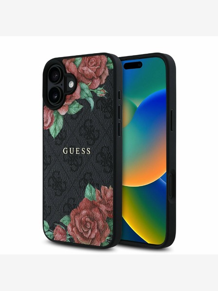 Guess Guess PU Leather 4G Roses MagSafe Zadní Kryt pro iPhone 16 Black