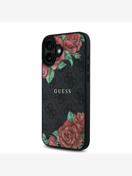 Guess Guess PU Leather 4G Roses MagSafe Zadní Kryt pro iPhone 16 Black