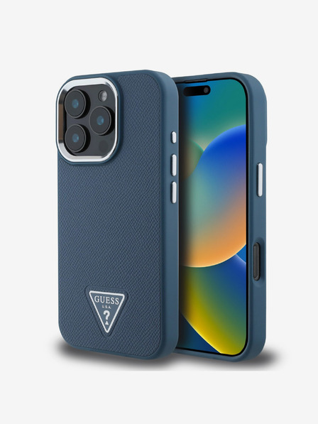 Guess Guess PU Grained Triangle Logo Zadní Kryt pro iPhone 16 Pro Max Blue