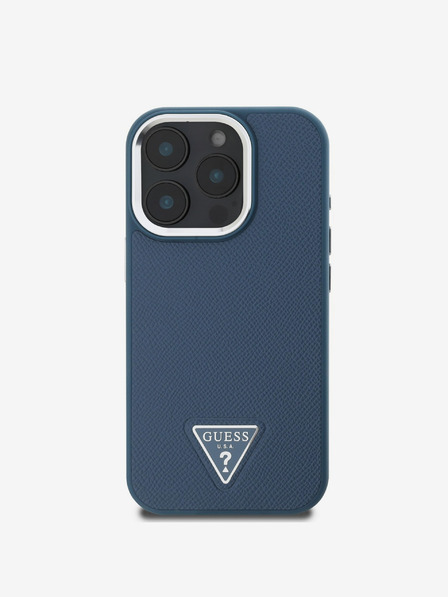 Guess Guess PU Grained Triangle Logo Zadní Kryt pro iPhone 16 Pro Max Blue