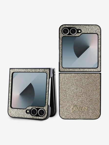 Guess Guess PC/TPU Glitter Flakes Metal Logo Zadní Kryt pro Samsung Galaxy Z Flip 6 Gold