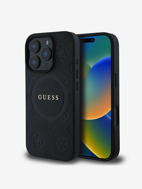 Guess Guess Saffiano Peony Stamp MagSafe Zadní Kryt pro iPhone 16 Pro Max Black
