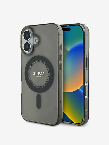 Guess Guess IML Rhinestones Ring MagSafe Zadní Kryt pro iPhone 16 Black
