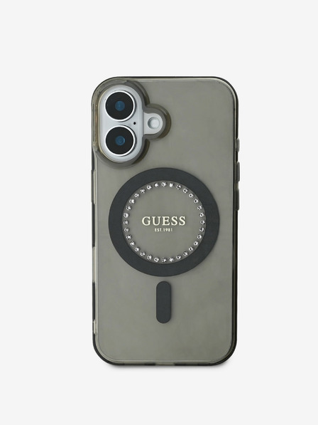 Guess Guess IML Rhinestones Ring MagSafe Zadní Kryt pro iPhone 16 Black