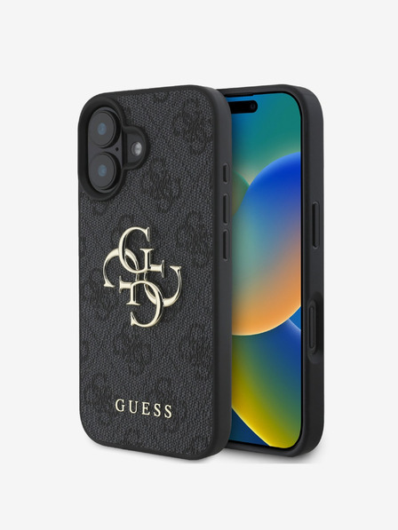 Guess Guess PU 4G Metal Logo Zadní Kryt pro iPhone 16 Plus Grey