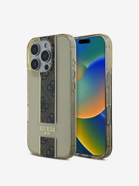 Guess Guess IML Middle 4G Stripe Zadní Kryt pro iPhone 16 Pro Brown