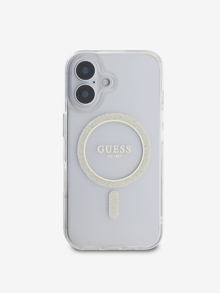 Guess Guess IML Glitter Ring MagSafe Zadní Kryt pro iPhone 16 Transparent