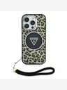 Guess Guess IML Leopard Triangle Logo Strap MagSafe Zadní Kryt pro iPhone 16 Pro Brown