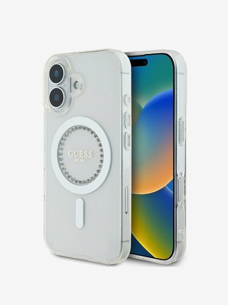 Guess Guess IML Rhinestones Ring MagSafe Zadní Kryt pro iPhone 16 White