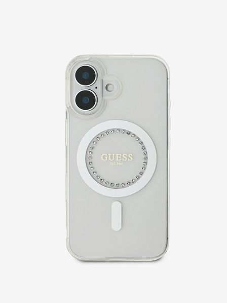 Guess Guess IML Rhinestones Ring MagSafe Zadní Kryt pro iPhone 16 White