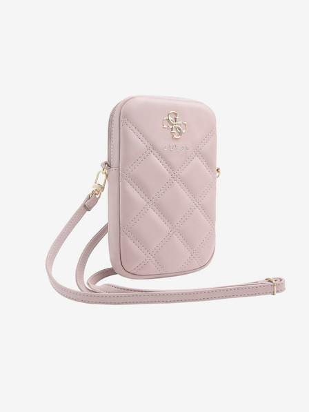Guess Guess PU Quilted 4G Metal Logo Taška na Telefon se Zipem Pink