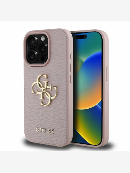 Guess Guess PU Grained 4G Metal Logo Zadní Kryt pro iPhone 15 Pro Max Pink
