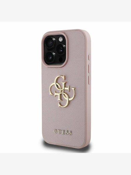 Guess Guess PU Grained 4G Metal Logo Zadní Kryt pro iPhone 15 Pro Max Pink