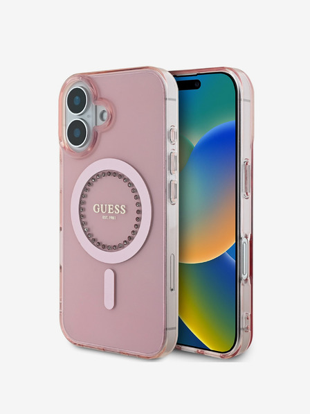 Guess Guess IML Rhinestones Ring MagSafe Zadní Kryt pro iPhone 16 Pink
