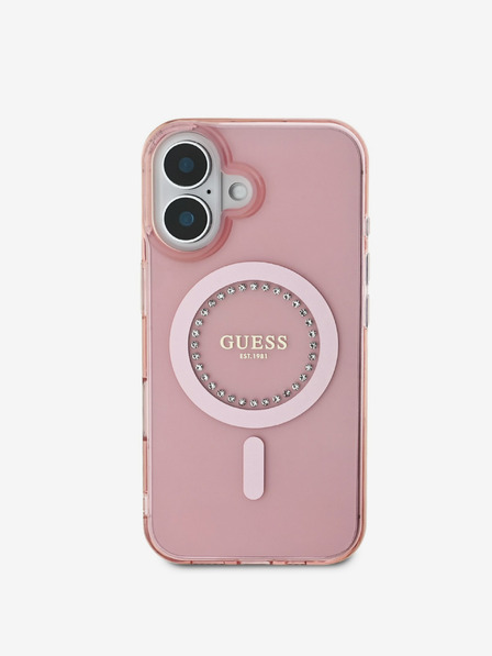 Guess Guess IML Rhinestones Ring MagSafe Zadní Kryt pro iPhone 16 Pink