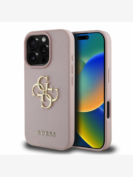 Guess Guess PU Grained 4G Metal Logo Zadní Kryt pro iPhone 16 Pro Pink