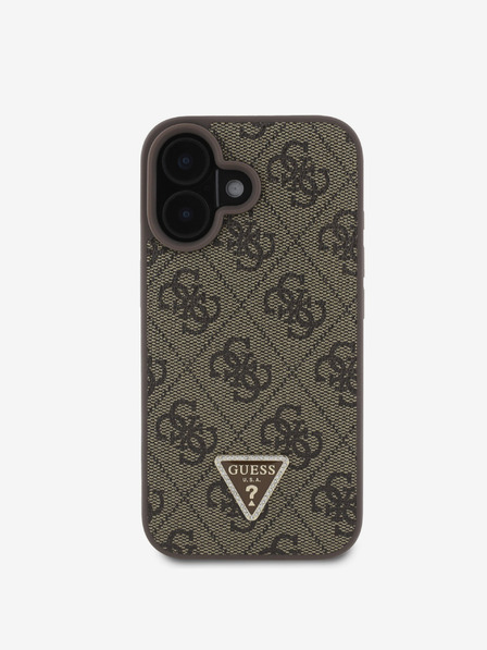 Guess Guess PU 4G Strass Triangle Metal Logo Zadní Kryt + Crossbody Popruh pro iPhone 16 Brown