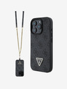 Guess Guess PU 4G Strass Triangle Metal Logo Zadní Kryt + Crossbody Popruh pro iPhone 16 Pro Max Black