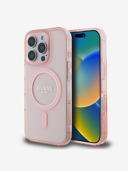 Guess Guess IML Glitter Ring MagSafe Zadní Kryt pro iPhone 16 Pro Max Pink