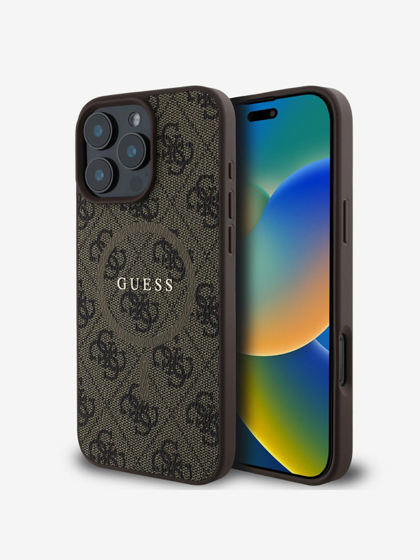 Guess Guess PU Leather 4G Colored Ring MagSafe Zadní Kryt pro iPhone 16 Pro Brown