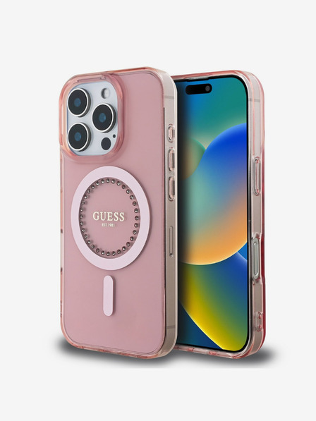 Guess Guess IML Rhinestones Ring MagSafe Zadní Kryt pro iPhone 16 Pro Max Pink