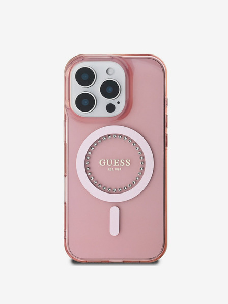Guess Guess IML Rhinestones Ring MagSafe Zadní Kryt pro iPhone 16 Pro Max Pink