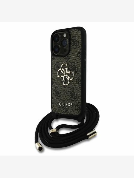 Guess Guess PU 4G Metal Logo Crossbody Popruh Zadní Kryt pro iPhone 15 Pro Brown
