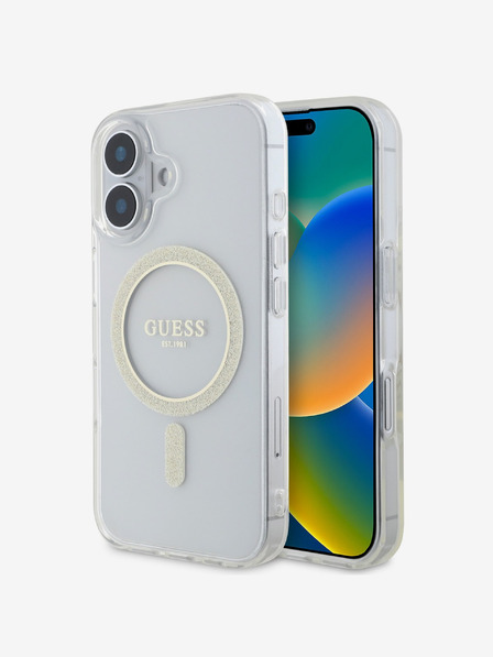Guess Guess IML Glitter Ring MagSafe Zadní Kryt pro iPhone 16 Plus Transparent